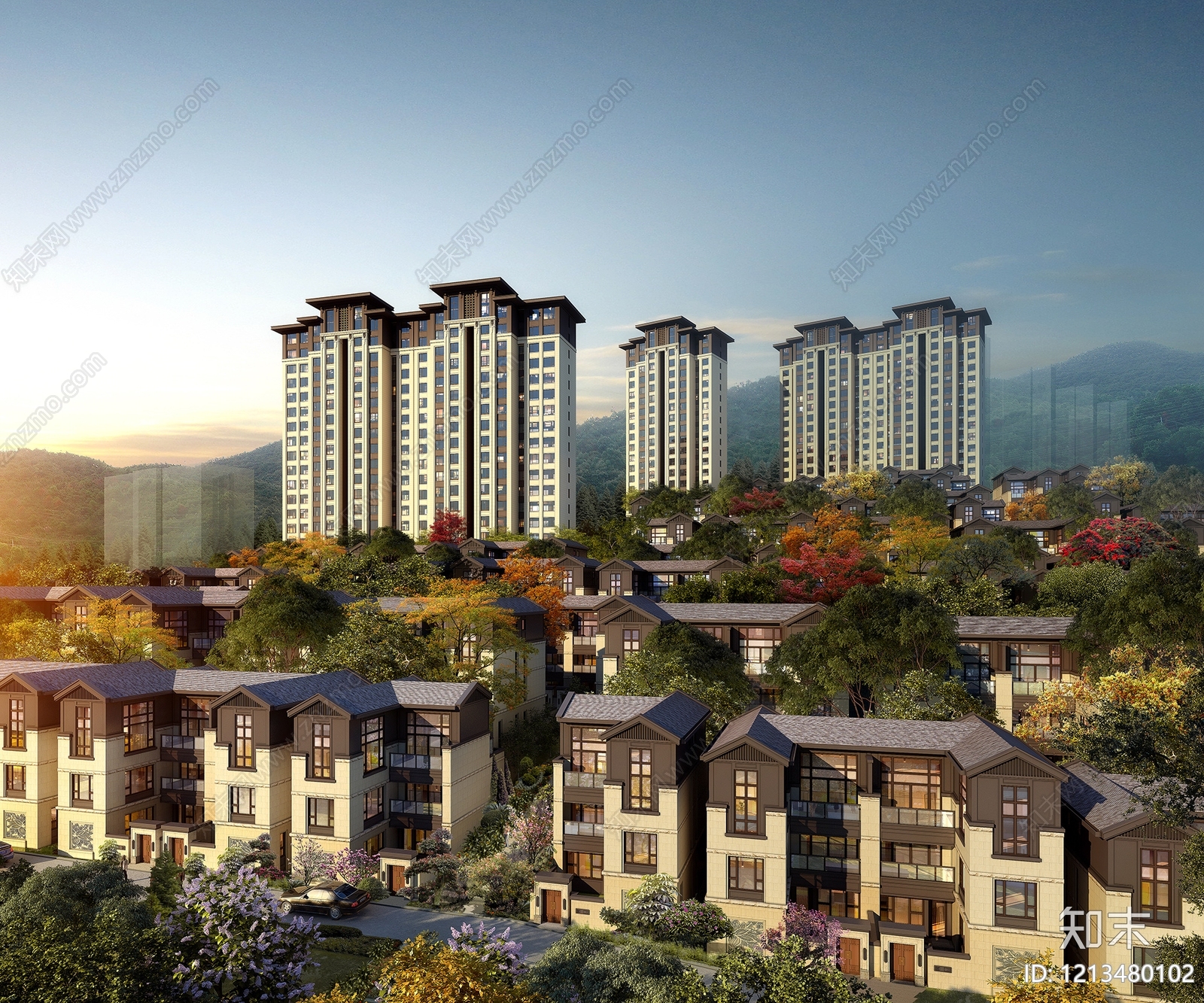新中式高层住宅3D模型下载【ID:1213480102】