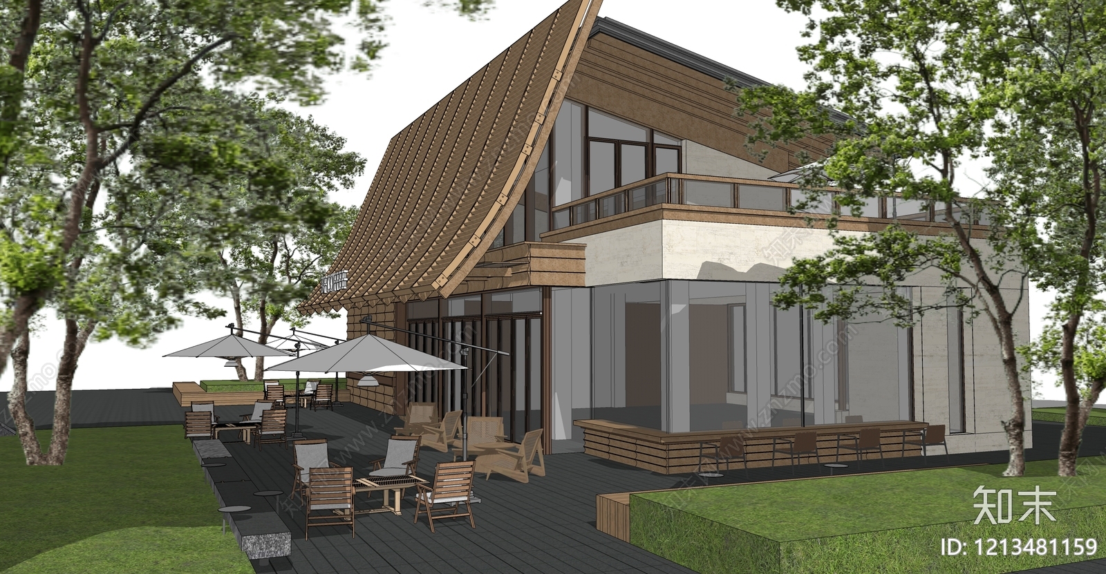 新中式餐饮建筑SU模型下载【ID:1213481159】