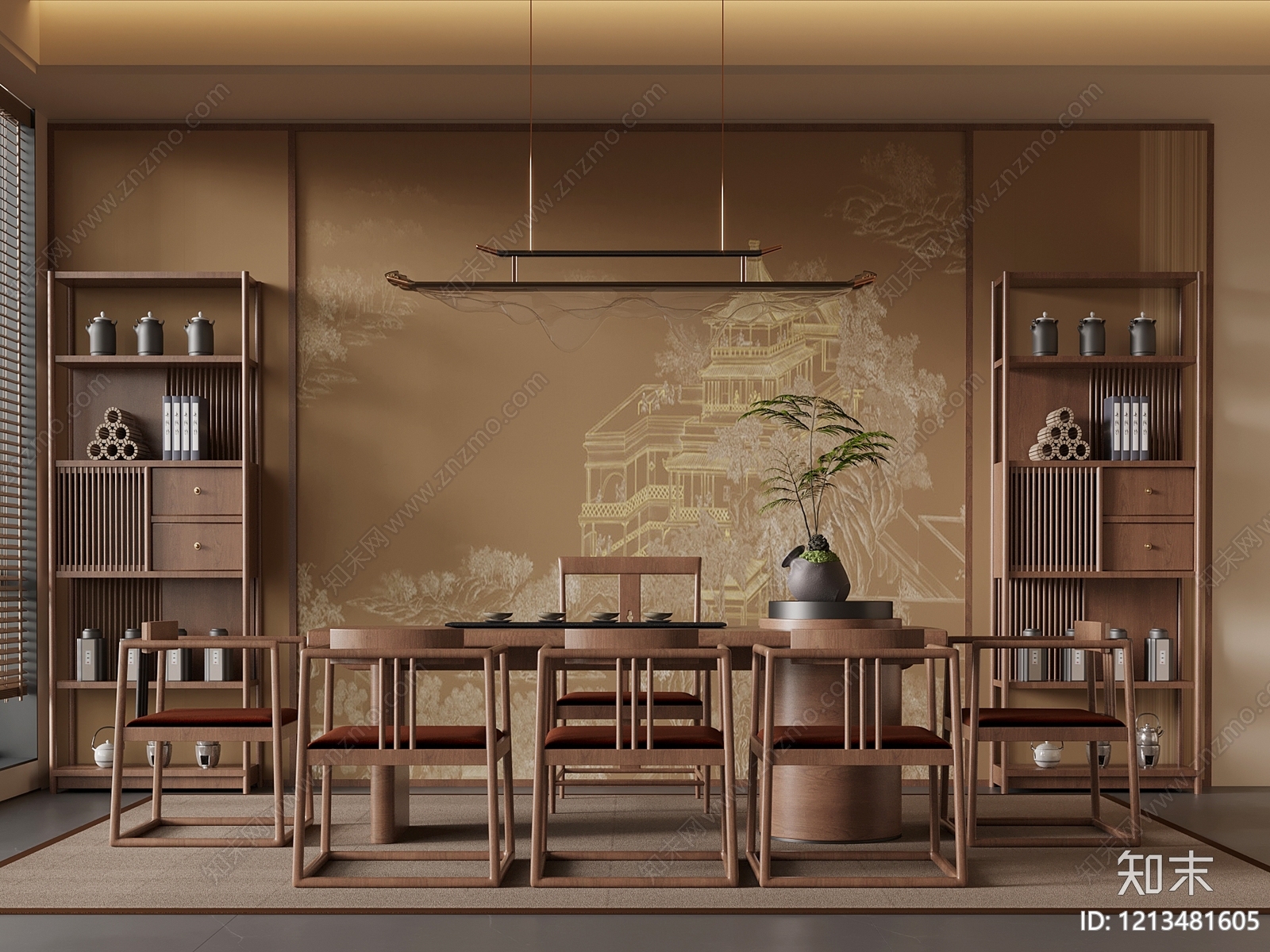新中式茶室SU模型下载【ID:1213481605】