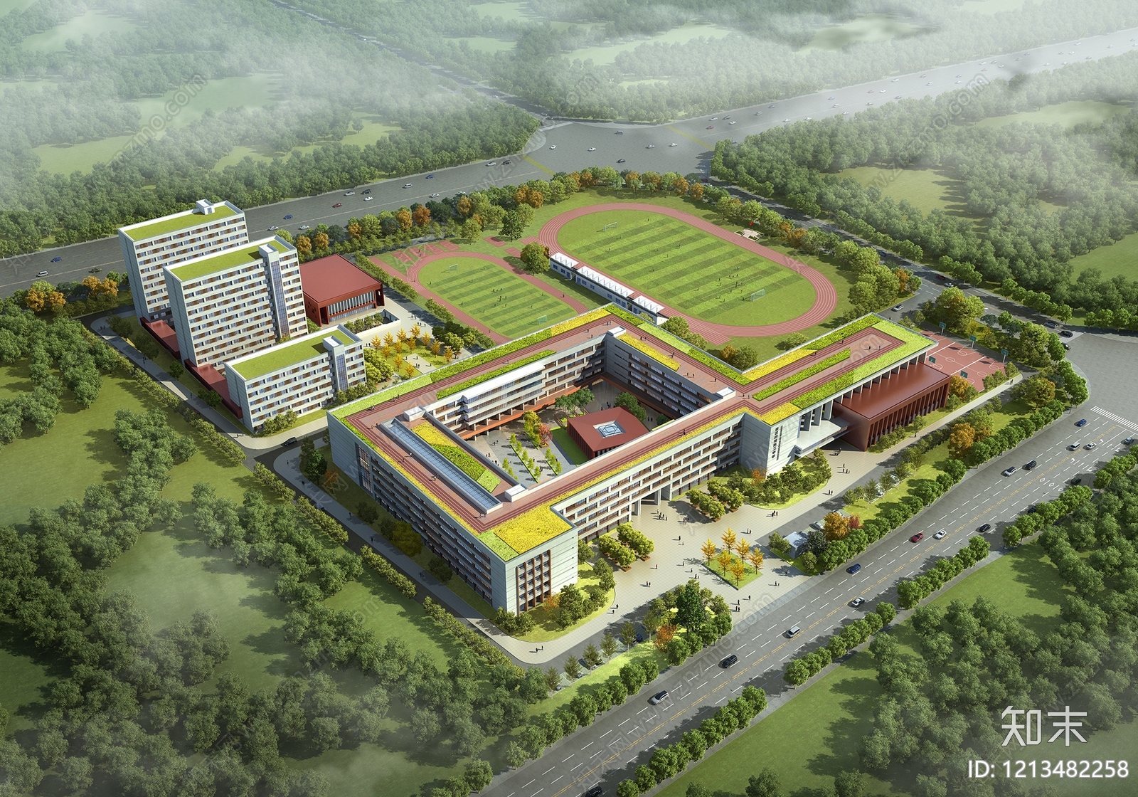 现代主义学校外观3D模型下载【ID:1213482258】