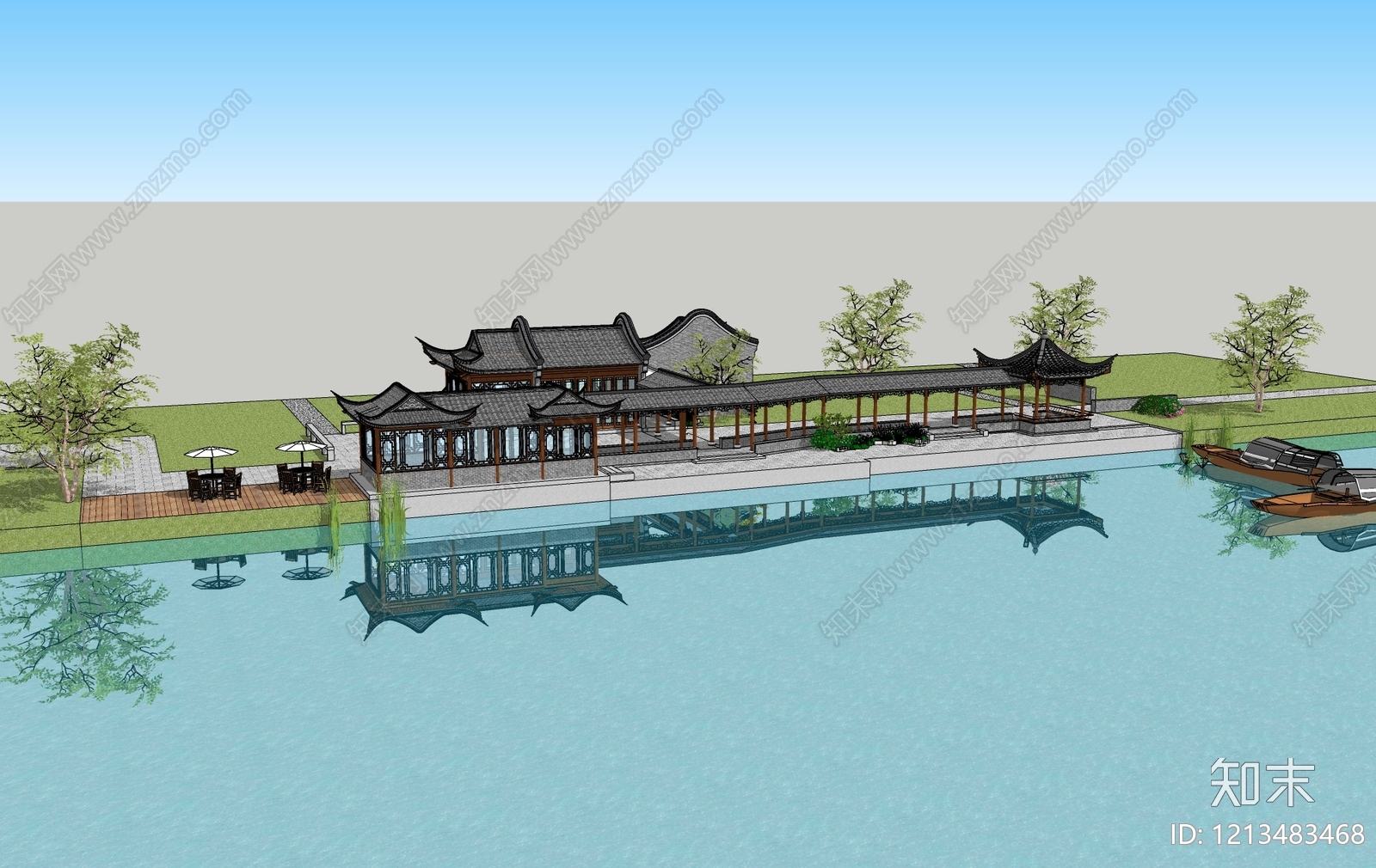 中式廊架SU模型下载【ID:1213483468】