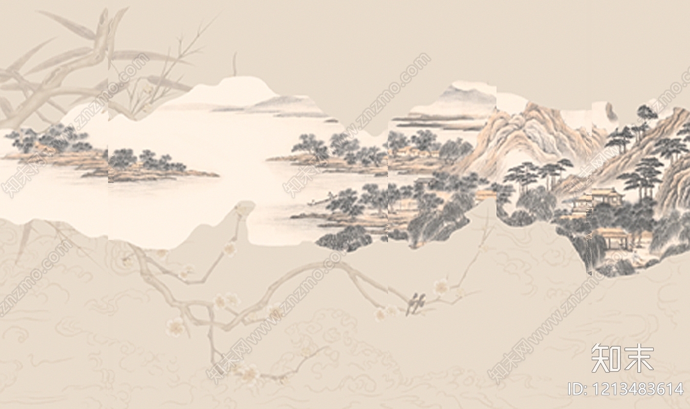 新中式复古壁画贴图下载【ID:1213483614】