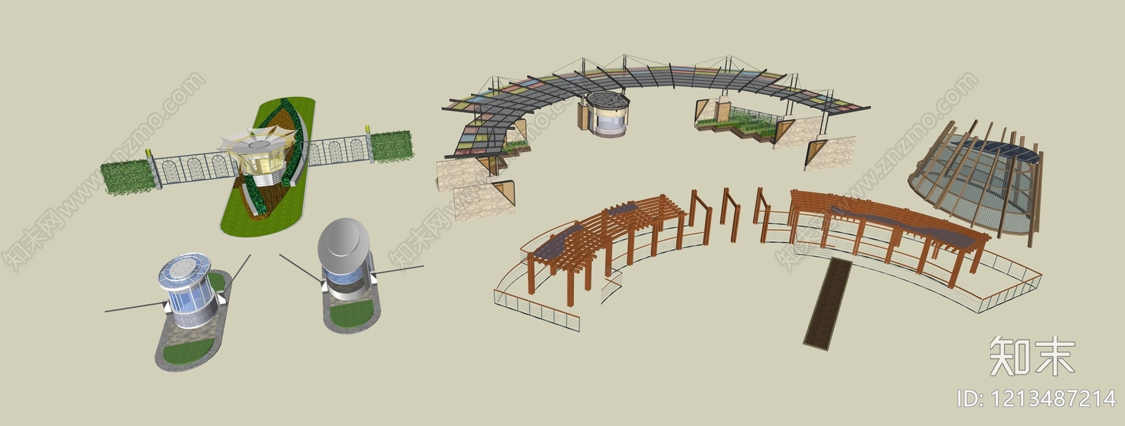 现代主义景观廊架SU模型下载【ID:1213487214】