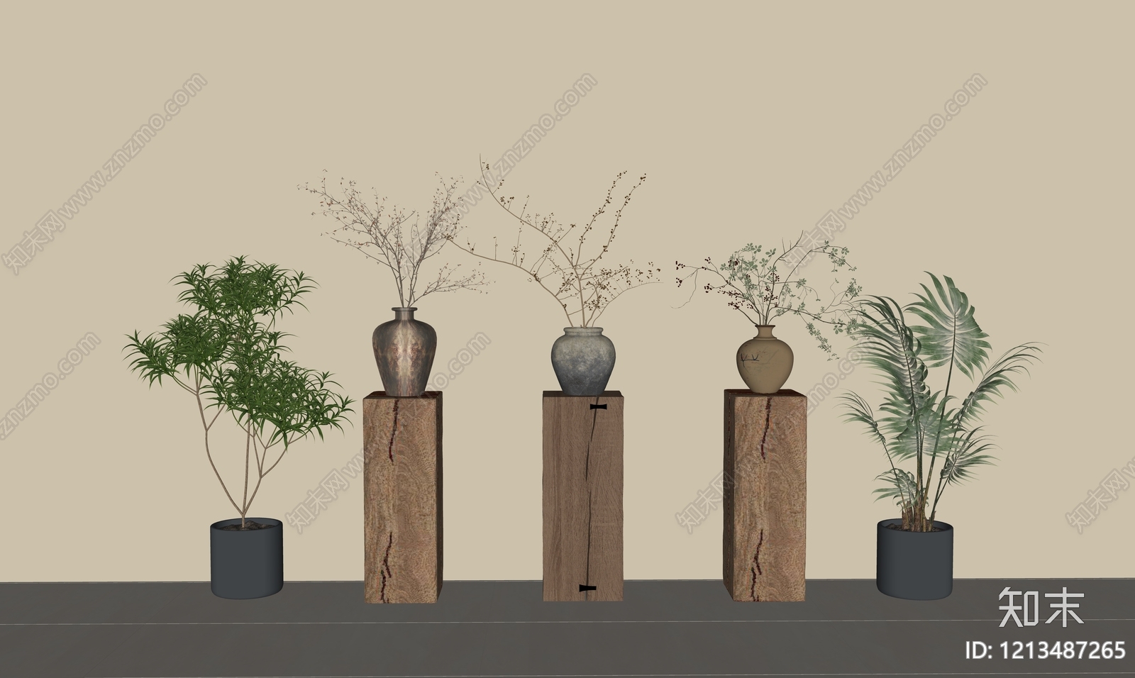 侘寂风花艺摆件SU模型下载【ID:1213487265】