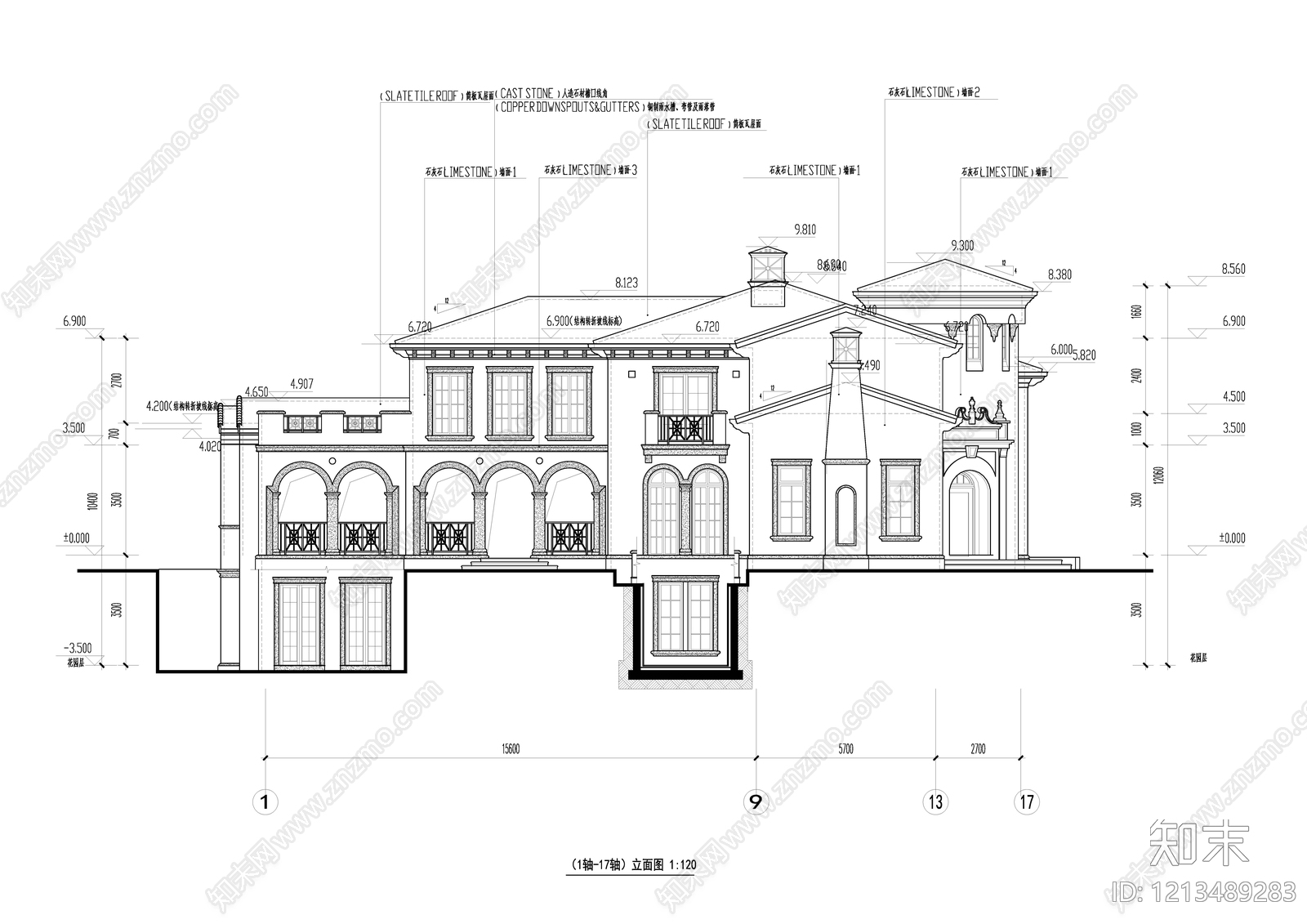 欧式别墅建筑cad施工图下载【ID:1213489283】