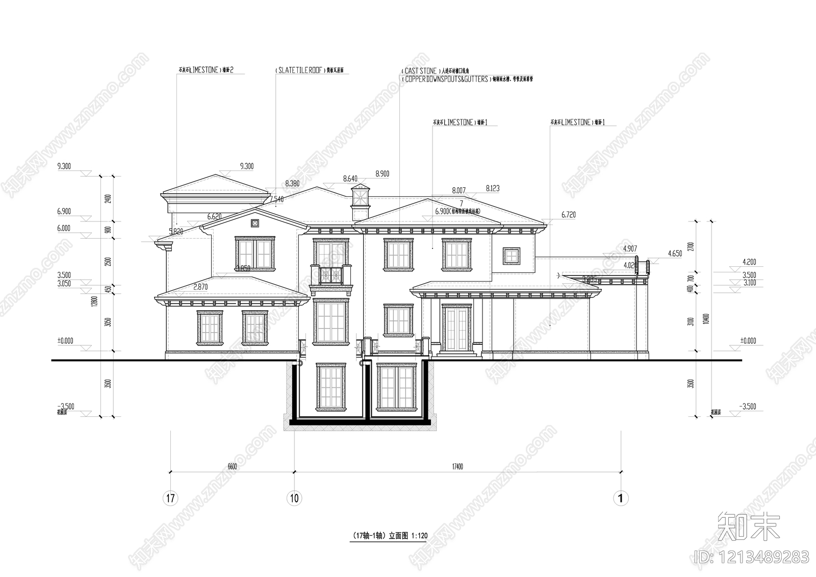 欧式别墅建筑cad施工图下载【ID:1213489283】