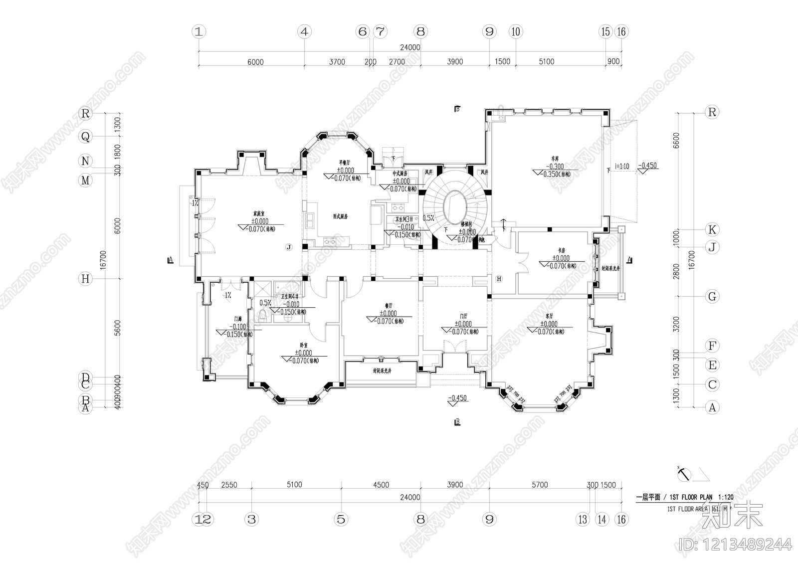 欧式别墅建筑cad施工图下载【ID:1213489244】