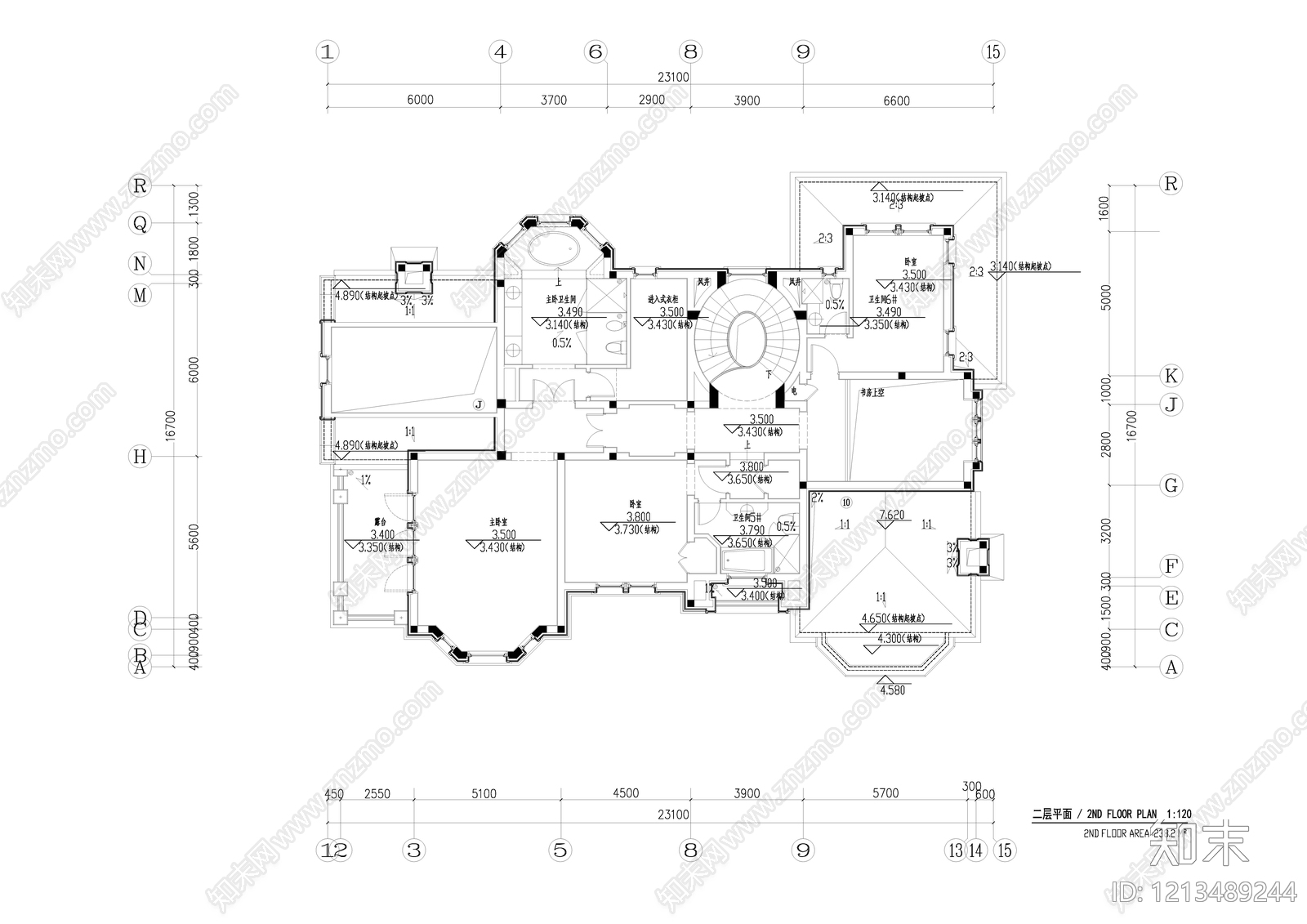 欧式别墅建筑cad施工图下载【ID:1213489244】