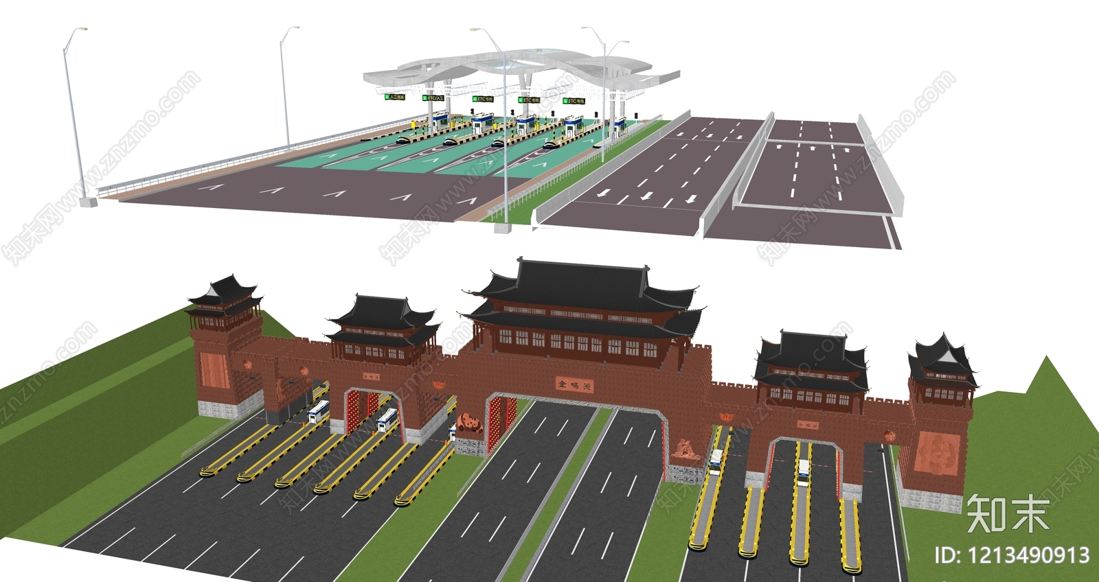 新中式收费站SU模型下载【ID:1213490913】