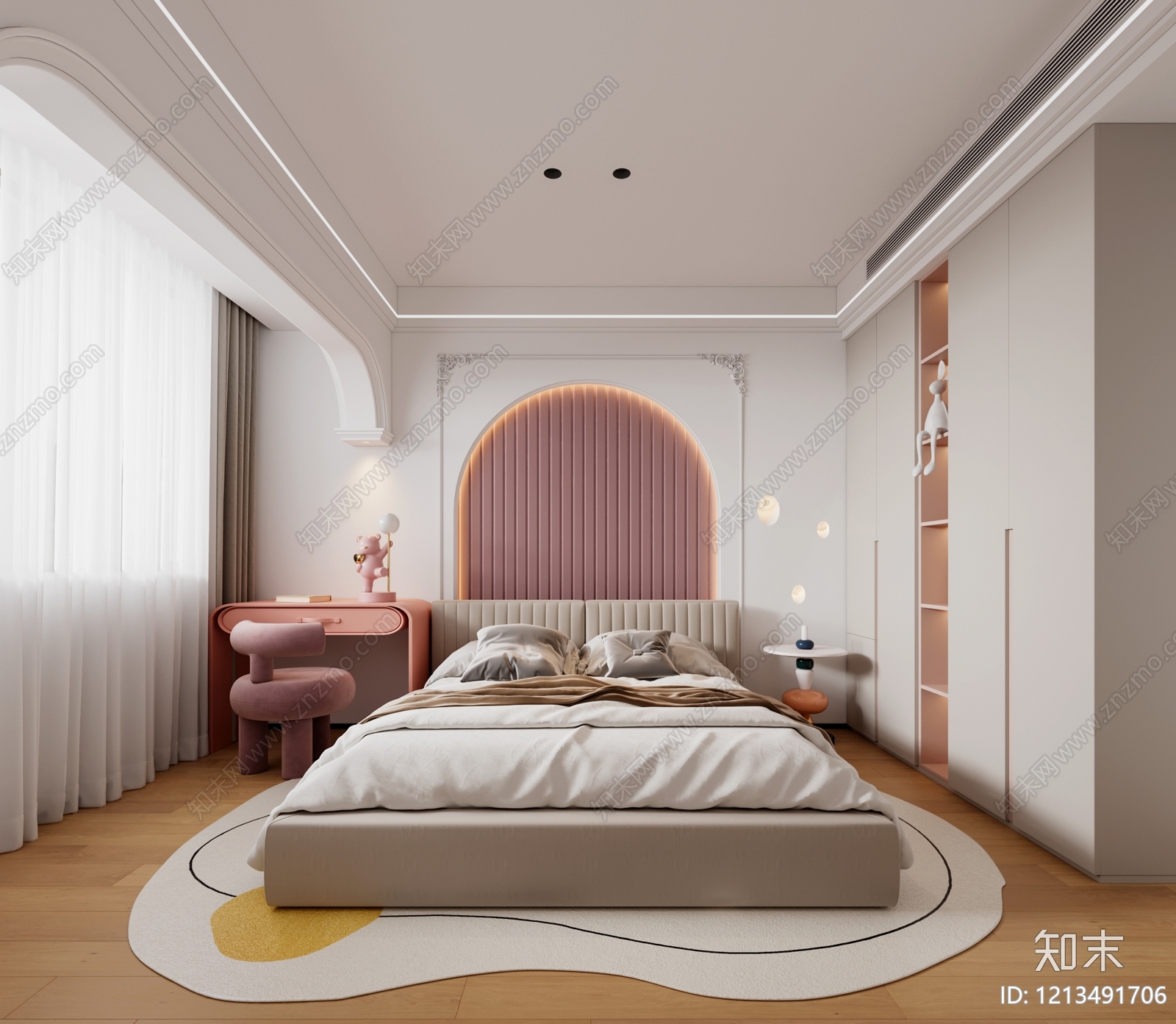 奶油风女孩房3D模型下载【ID:1213491706】