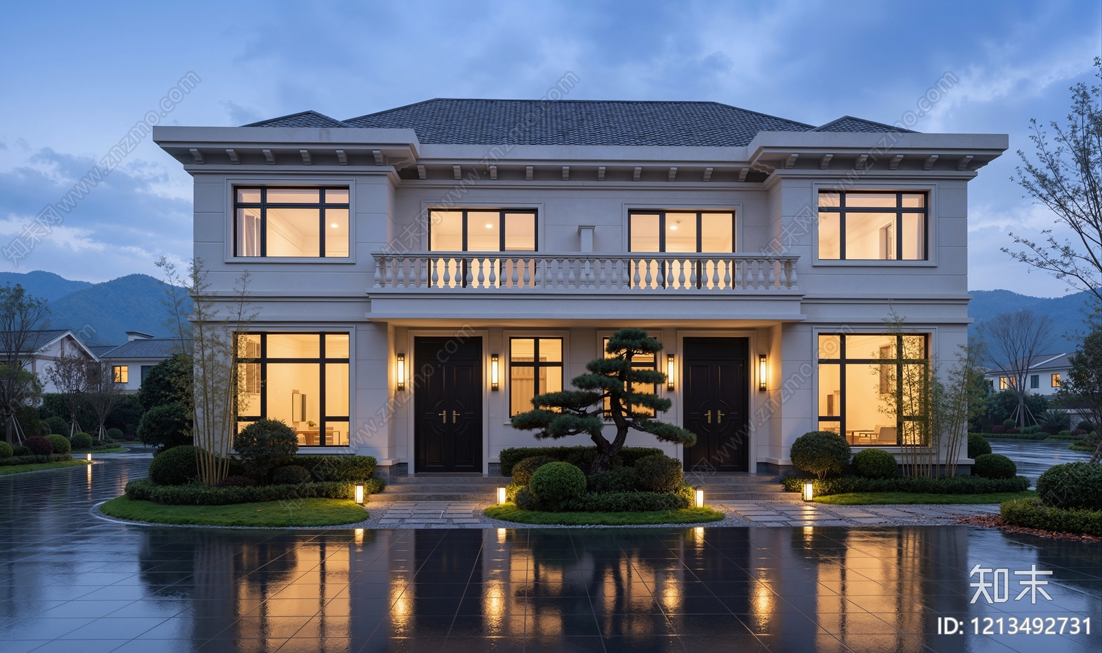 新中式联排别墅SU模型下载【ID:1213492731】