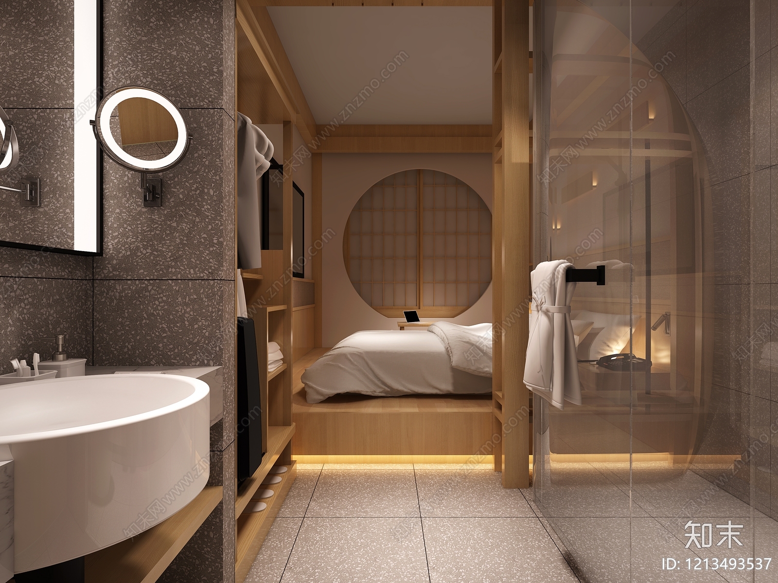 日式酒店客房3D模型下载【ID:1213493537】