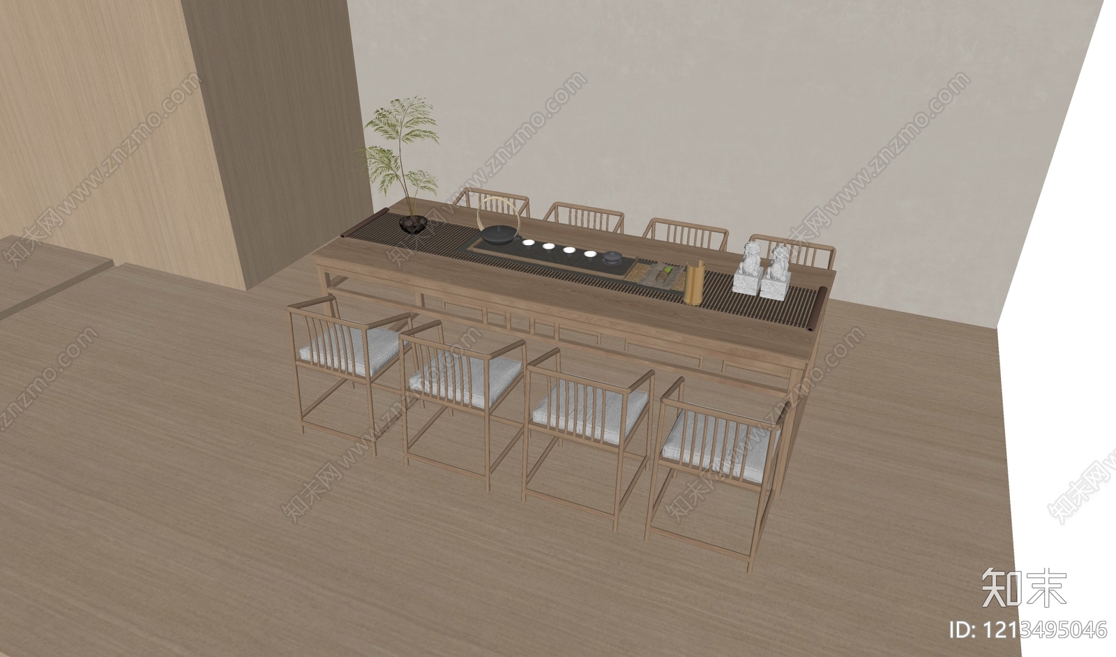 新中式茶桌椅SU模型下载【ID:1213495046】