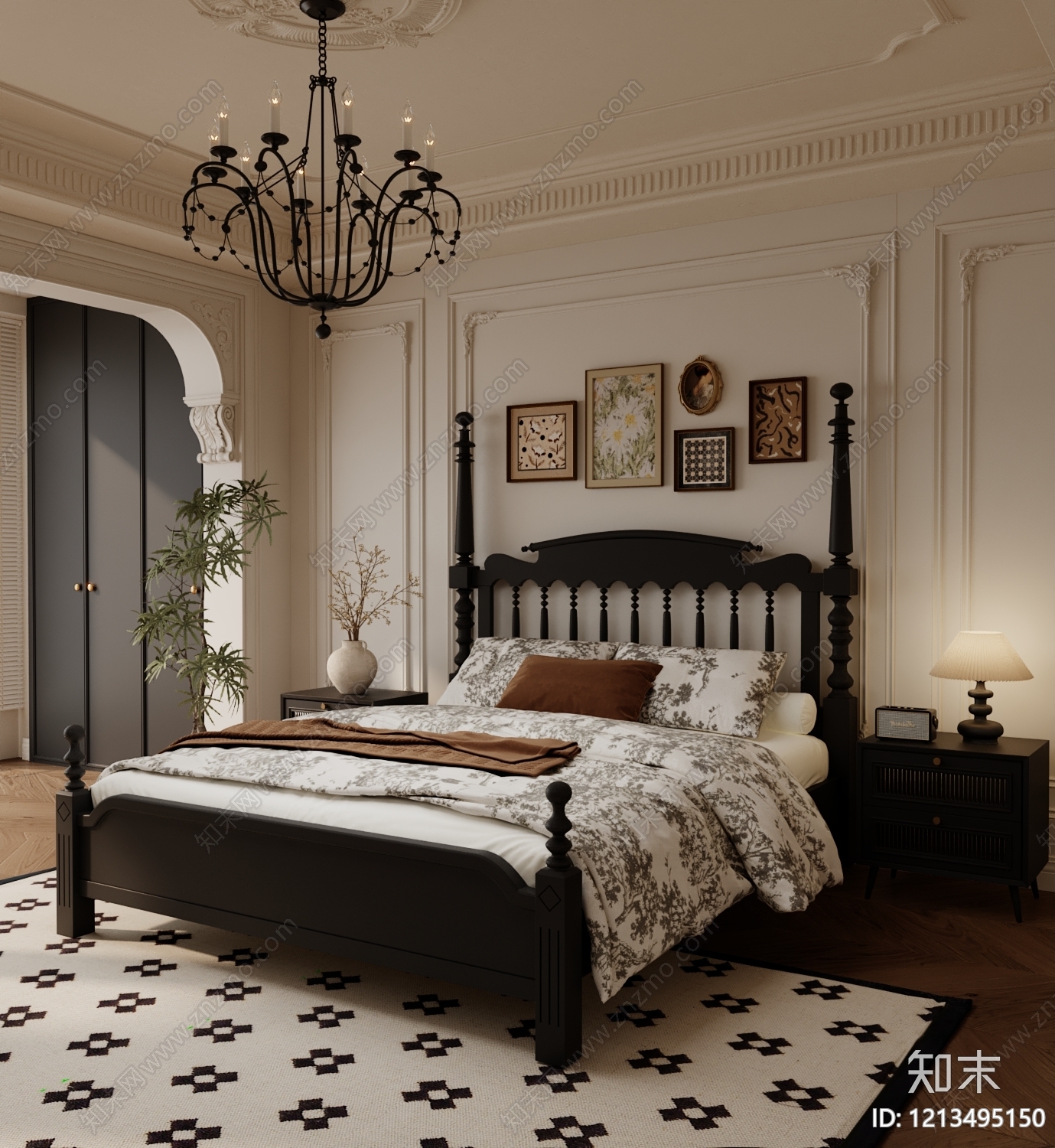 美式双人床3D模型下载【ID:1213495150】