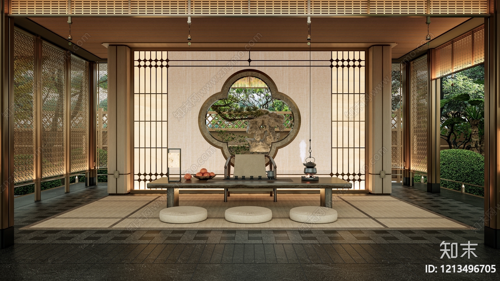 新中式别墅庭院SU模型下载【ID:1213496705】