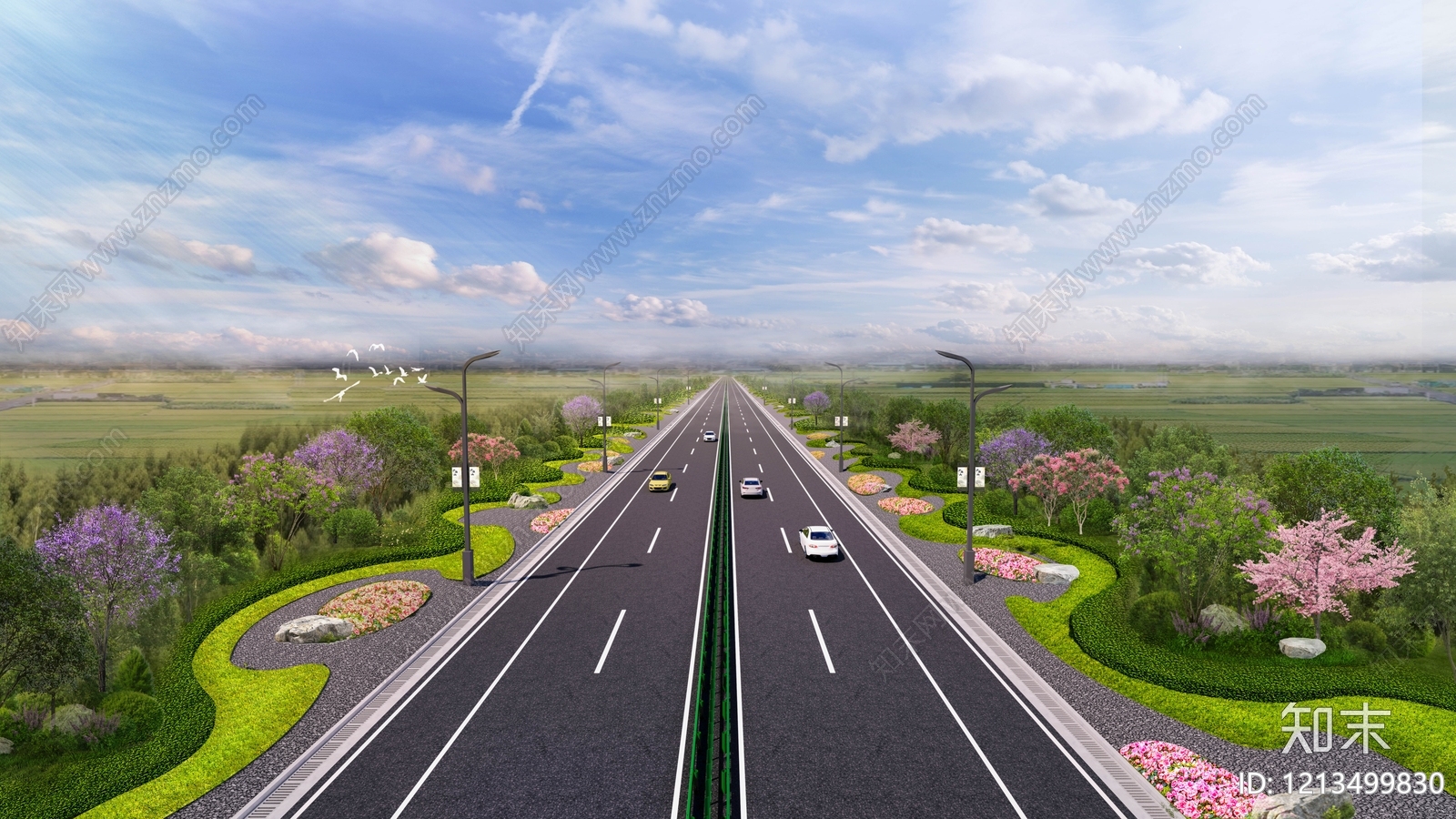 现代主义景观车行道路SU模型下载【ID:1213499830】