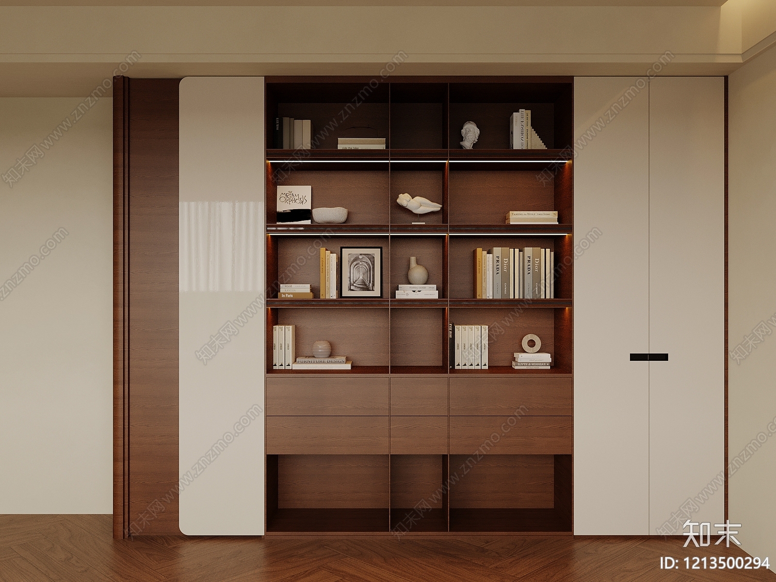 现代简约书柜3D模型下载【ID:1213500294】
