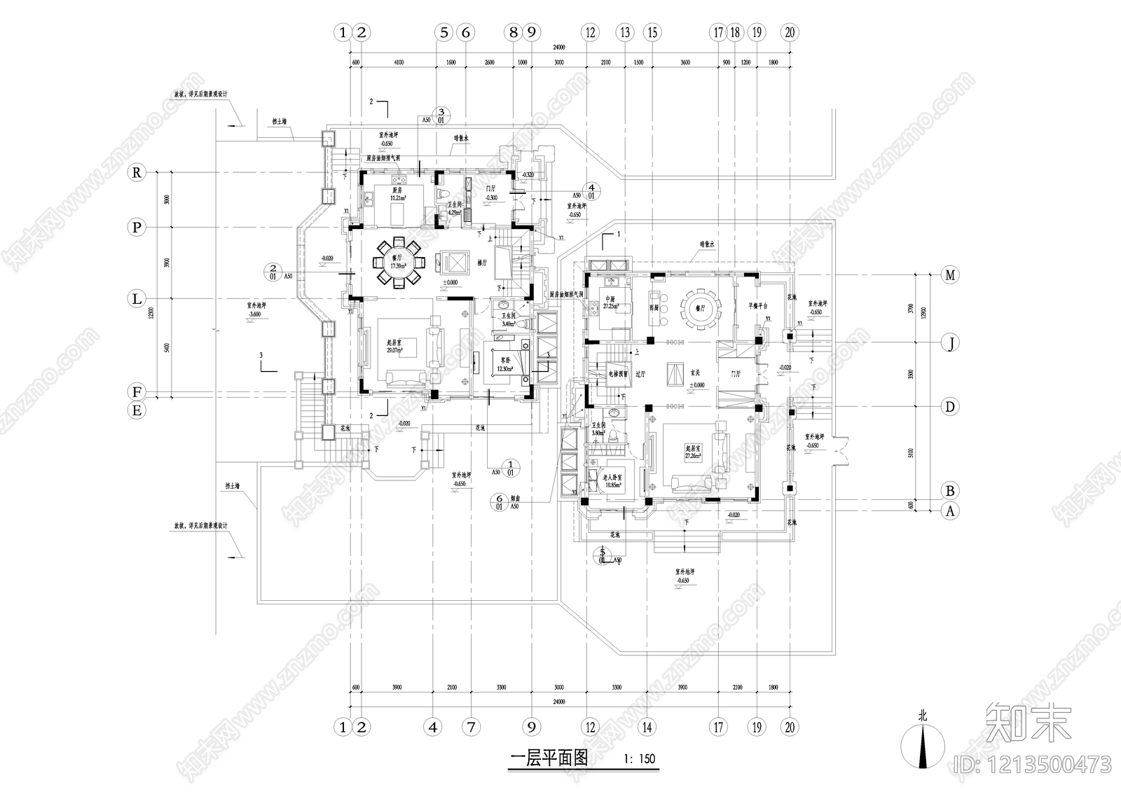 现代轻奢别墅建筑cad施工图下载【ID:1213500473】