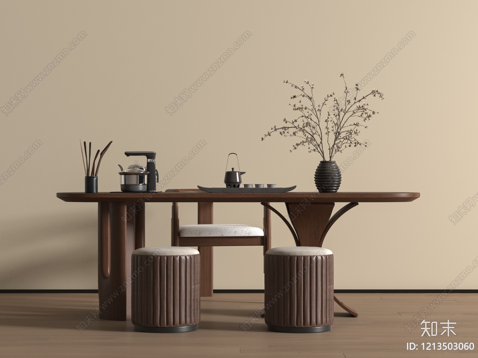 新中式茶桌椅3D模型下载【ID:1213503060】