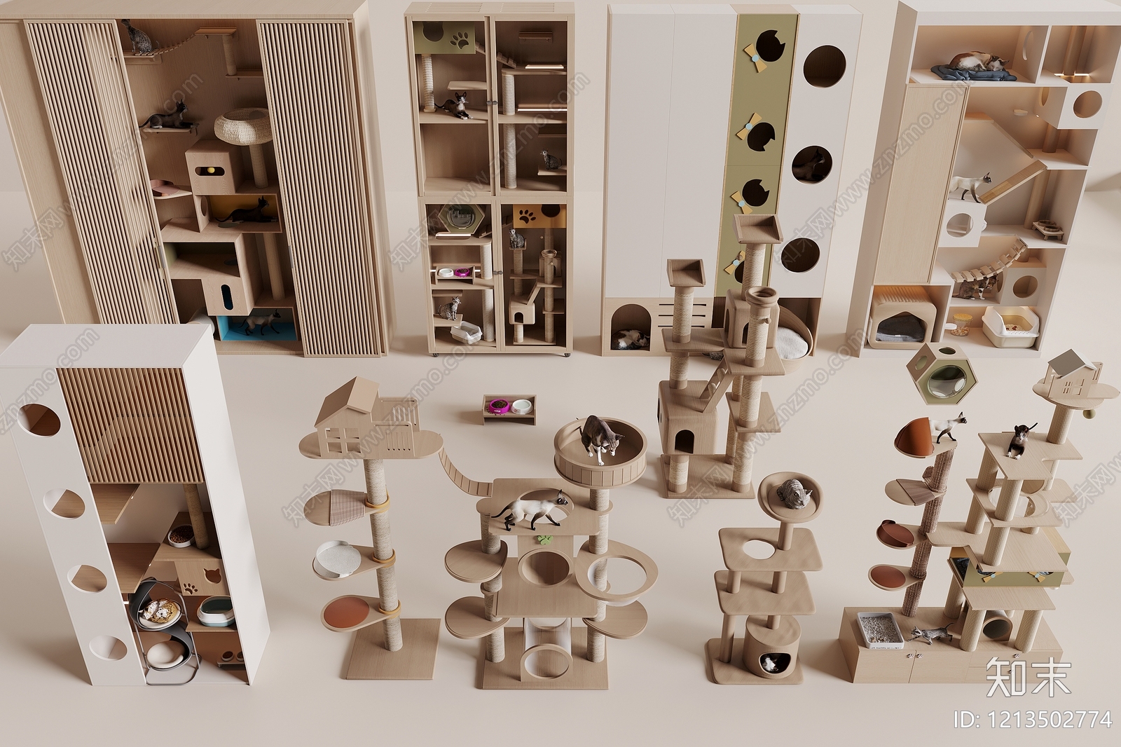 原木奶油风宠物用品3D模型下载【ID:1213502774】
