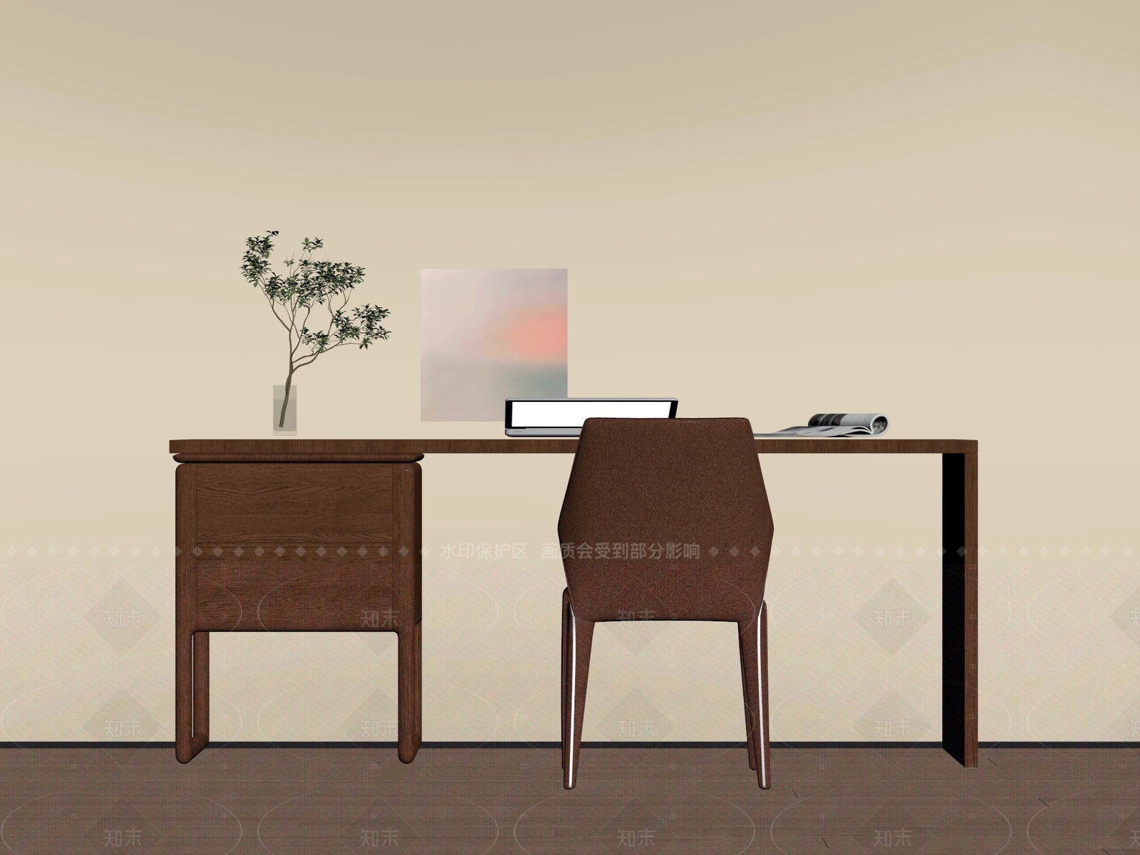 现代简约书桌椅SU模型下载【ID:1213504095】