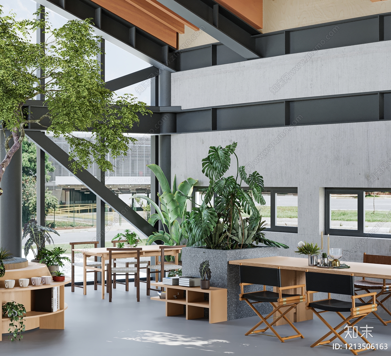 现代工业风混搭自然主义咖啡厅3D模型下载【ID:1213506163】