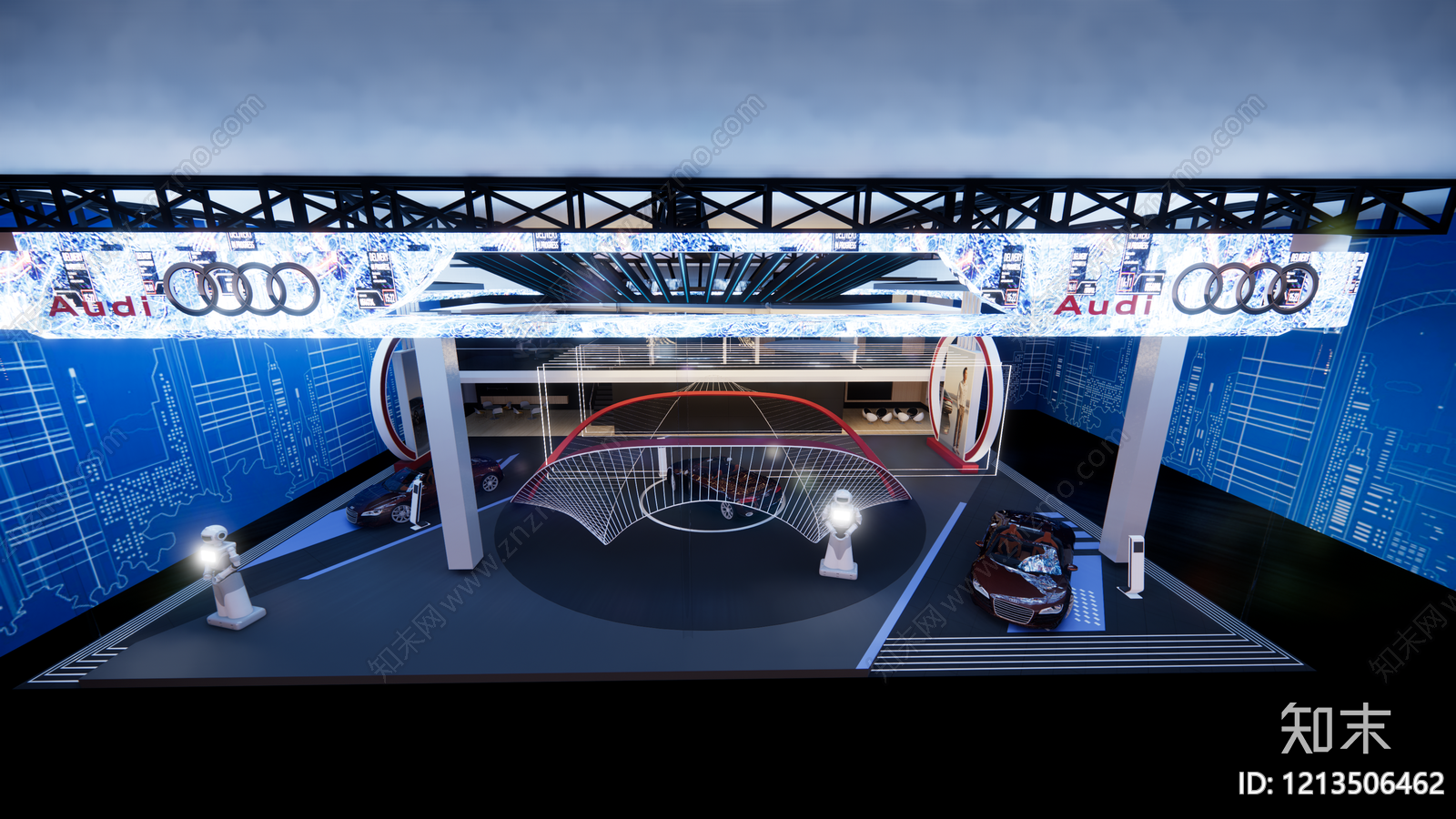 科技感现代汽车展台SU模型下载【ID:1213506462】