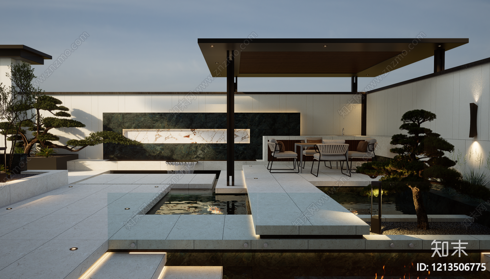 新中式别墅庭院SU模型下载【ID:1213506775】