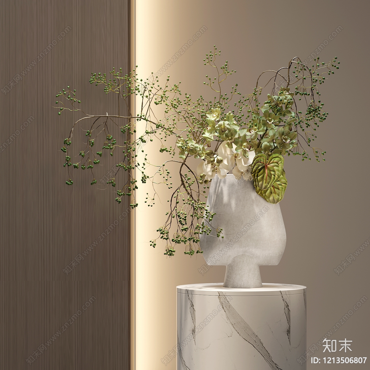 现代简约绿植摆件3D模型渲染效果图