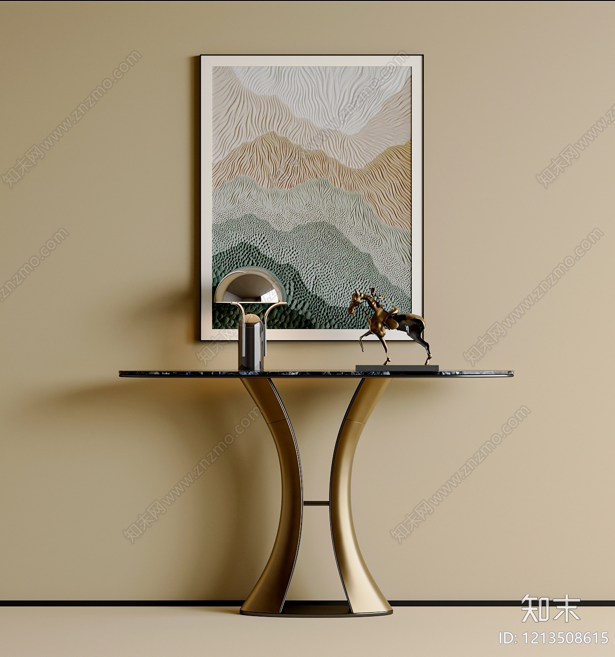 现代轻奢玄关挂画3D模型渲染效果图
