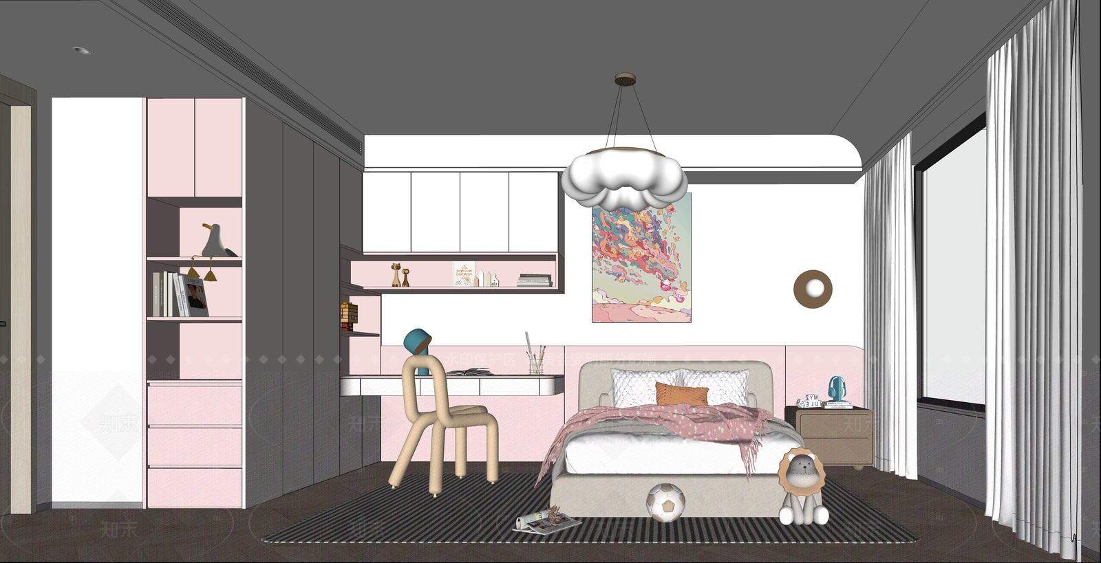 奶油风女孩房SU模型下载【ID:1213513431】