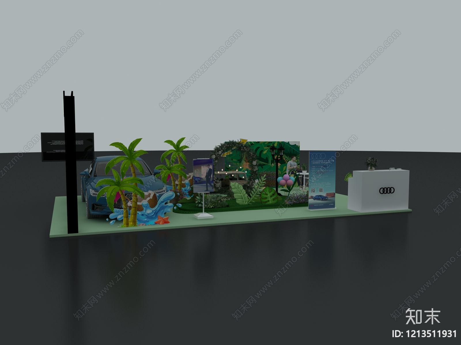 热带主题景观风汽车展台3D模型下载【ID:1213511931】