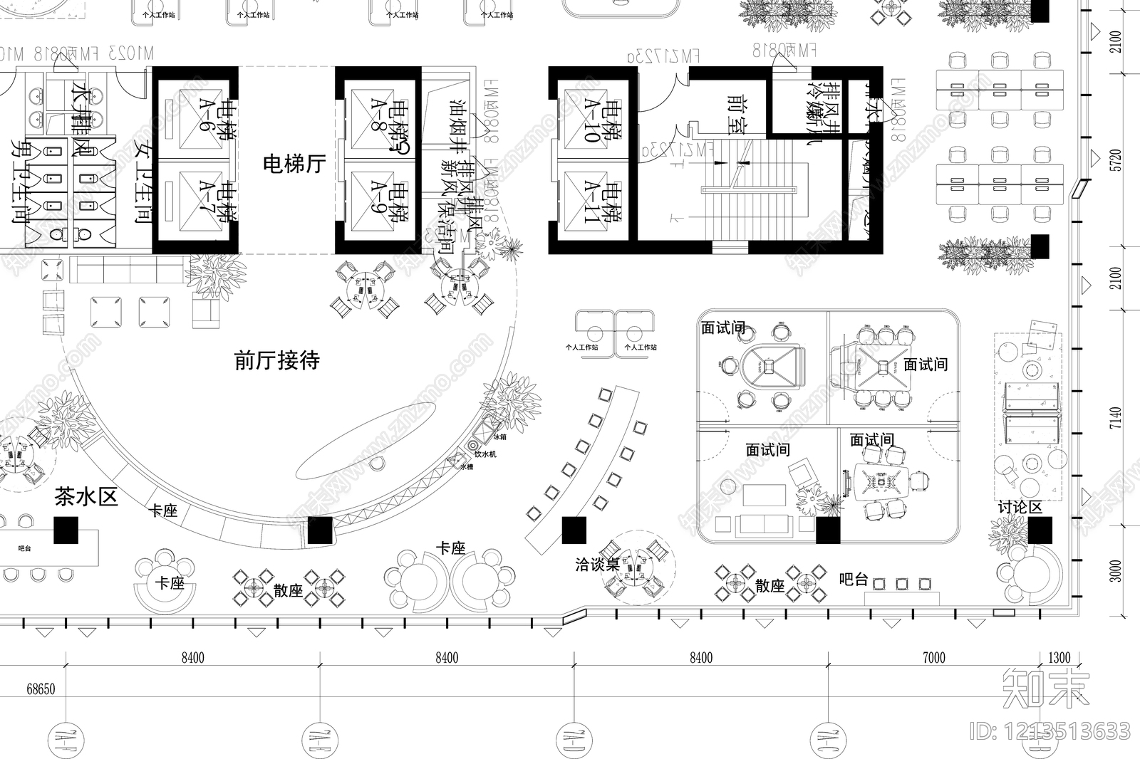 现代开放办公室cad施工图下载【ID:1213513633】