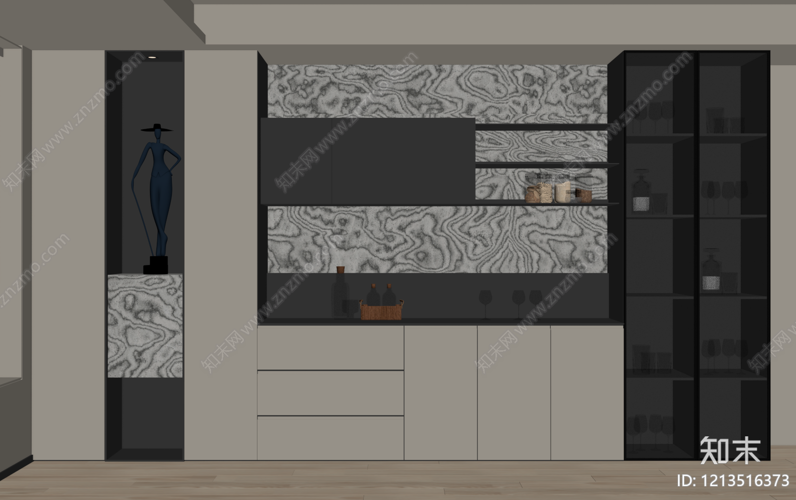现代极简餐边柜SU模型下载【ID:1213516373】