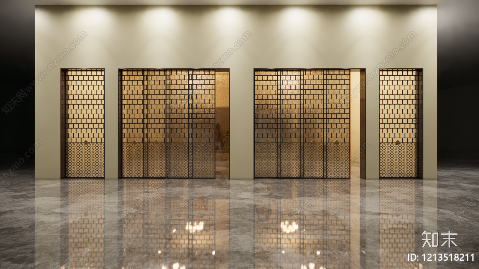 新中式仿古门花推拉门SU模型下载【ID:1213518211】