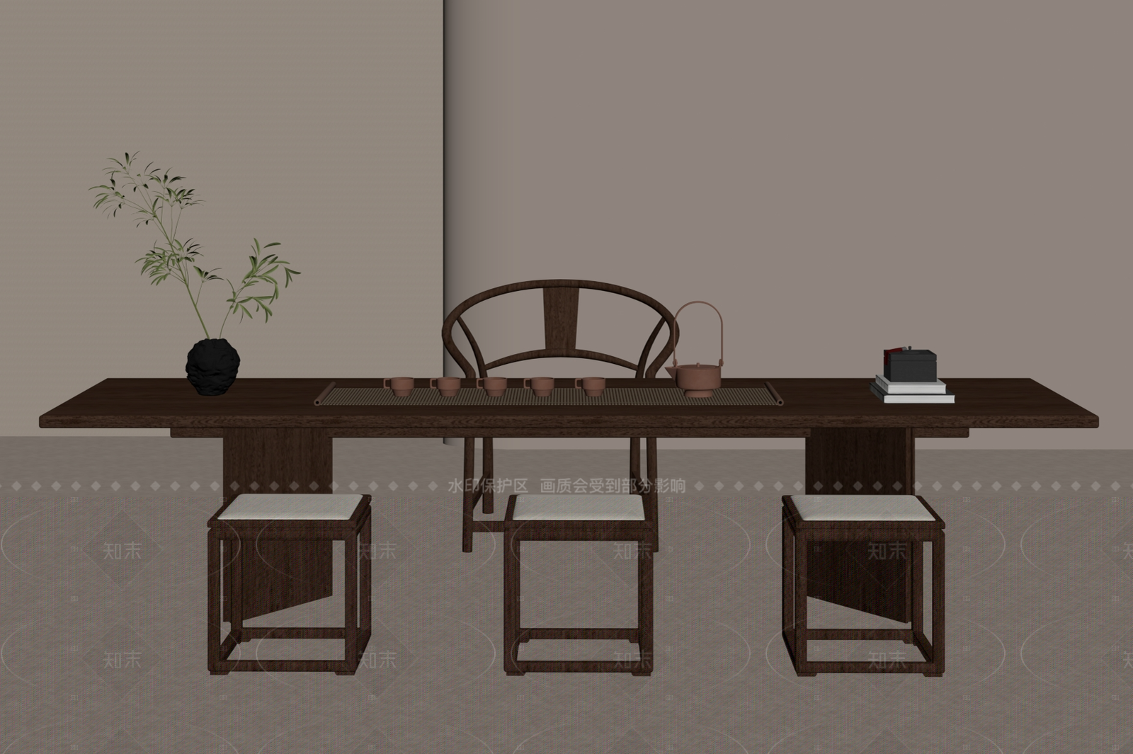 新中式茶桌椅SU模型下载【ID:1213518084】