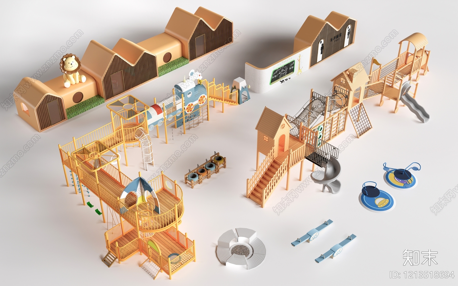 原木风儿童滑梯SU模型下载【ID:1213518694】