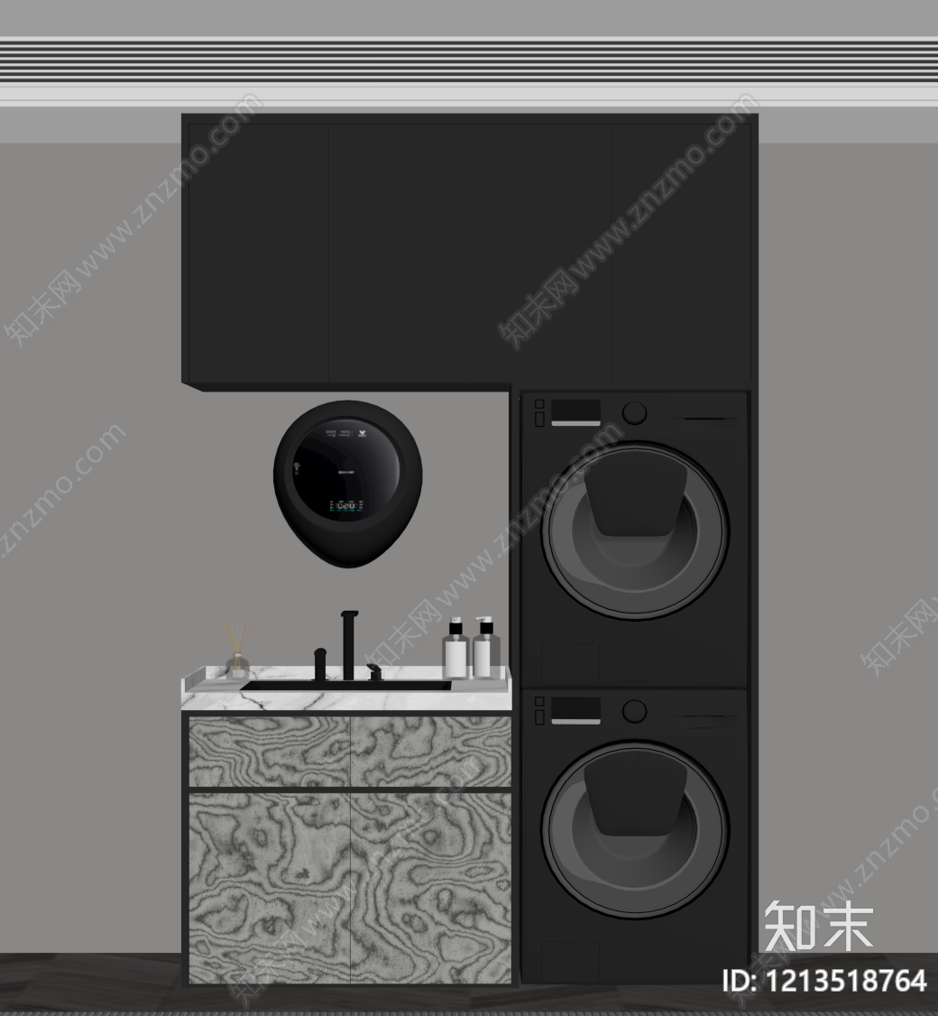 现代洗衣机柜SU模型下载【ID:1213518764】