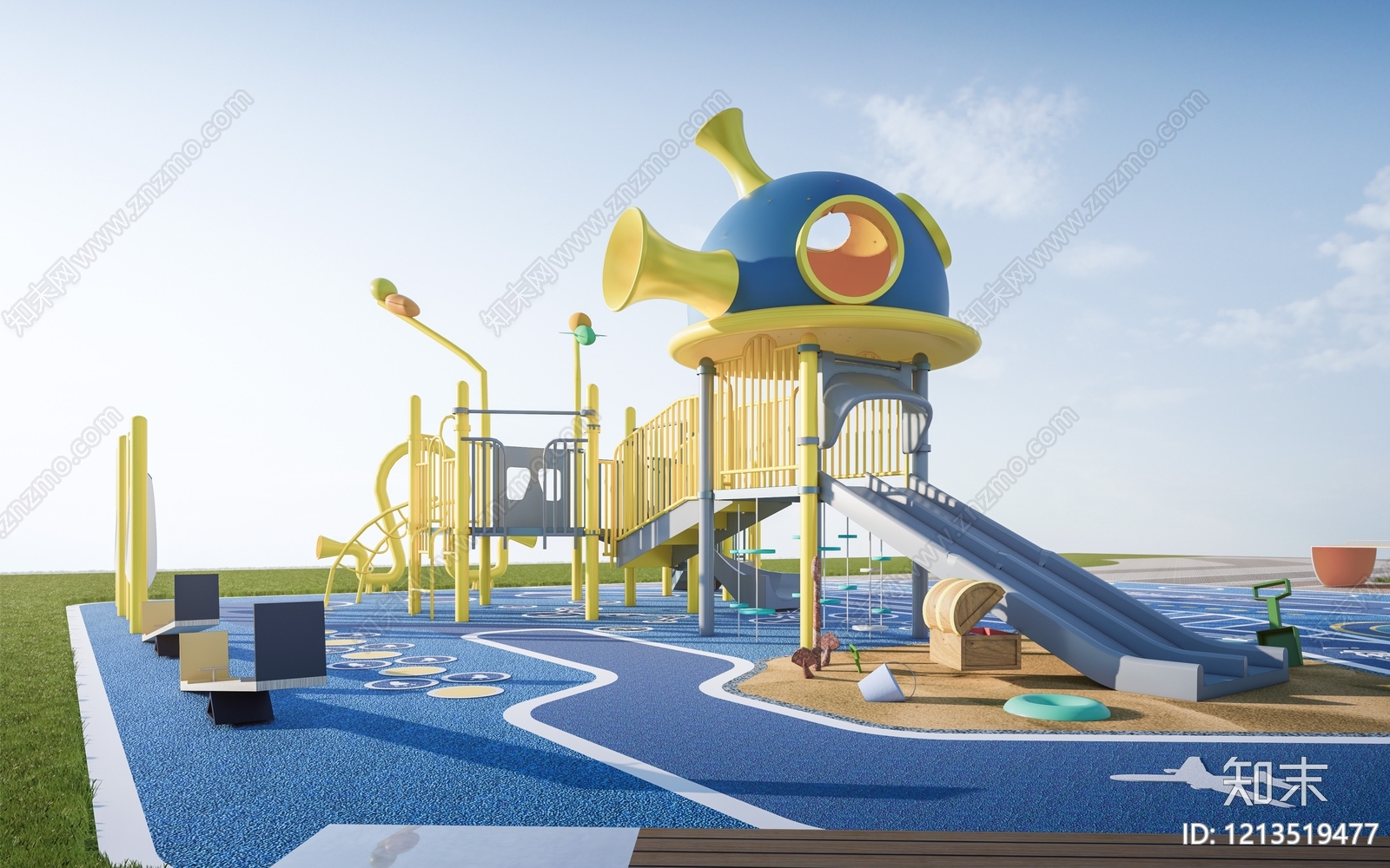 现代童趣风儿童滑梯SU模型下载【ID:1213519477】