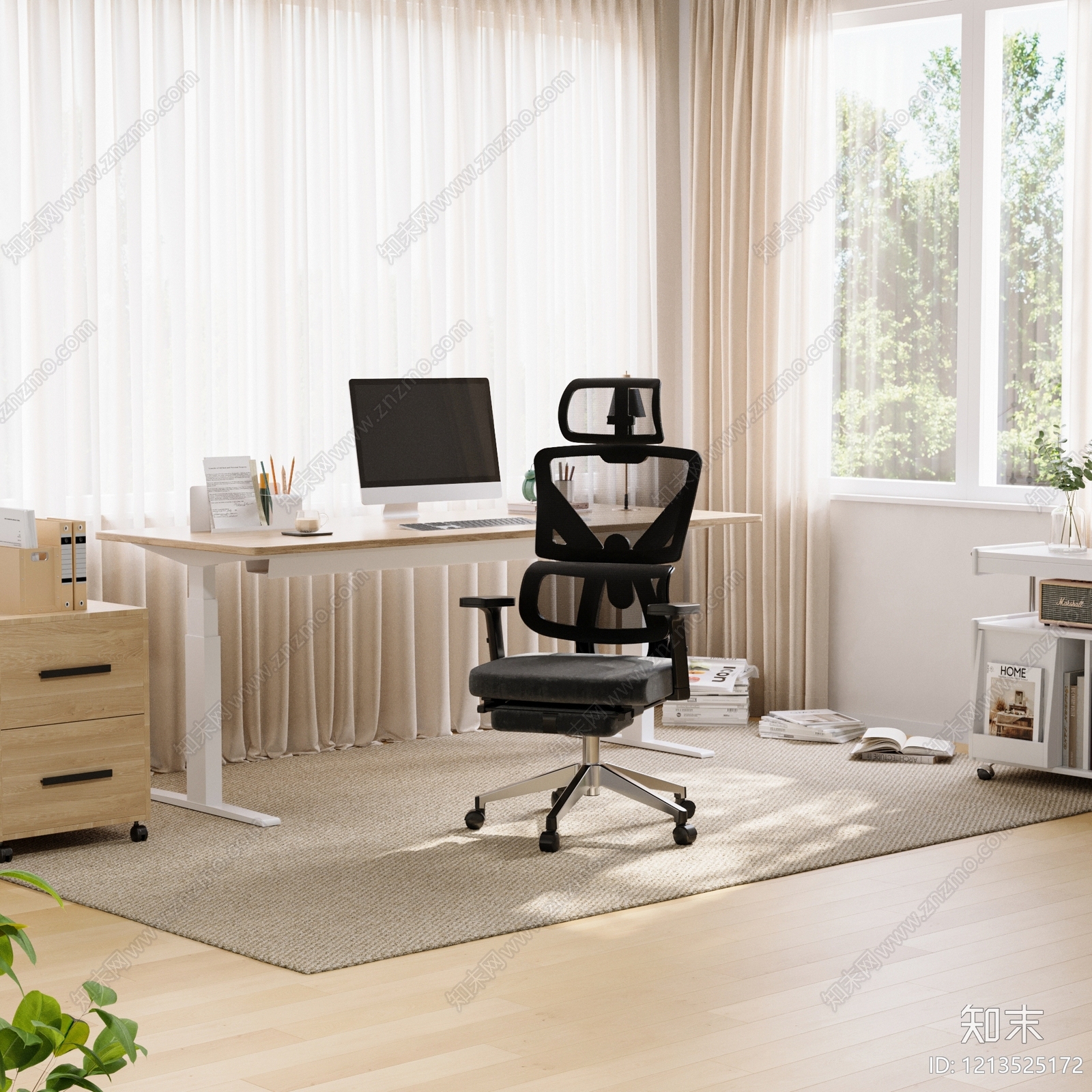 奶油风书房3D模型下载【ID:1213525172】