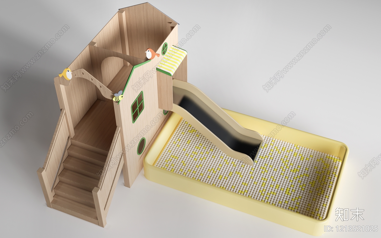 原木风儿童滑梯SU模型下载【ID:1213521025】
