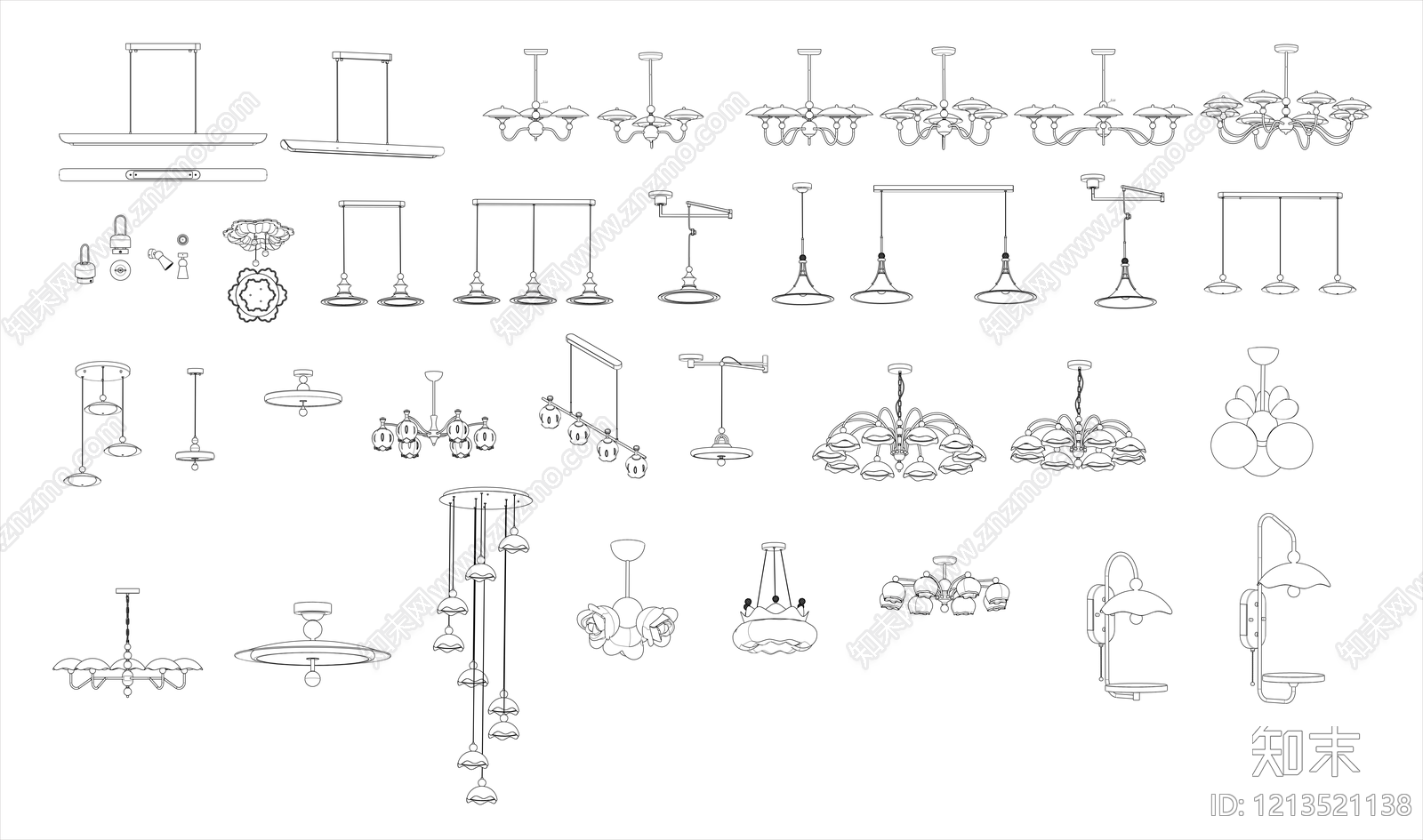 现代中式灯具图库施工图下载【ID:1213521138】