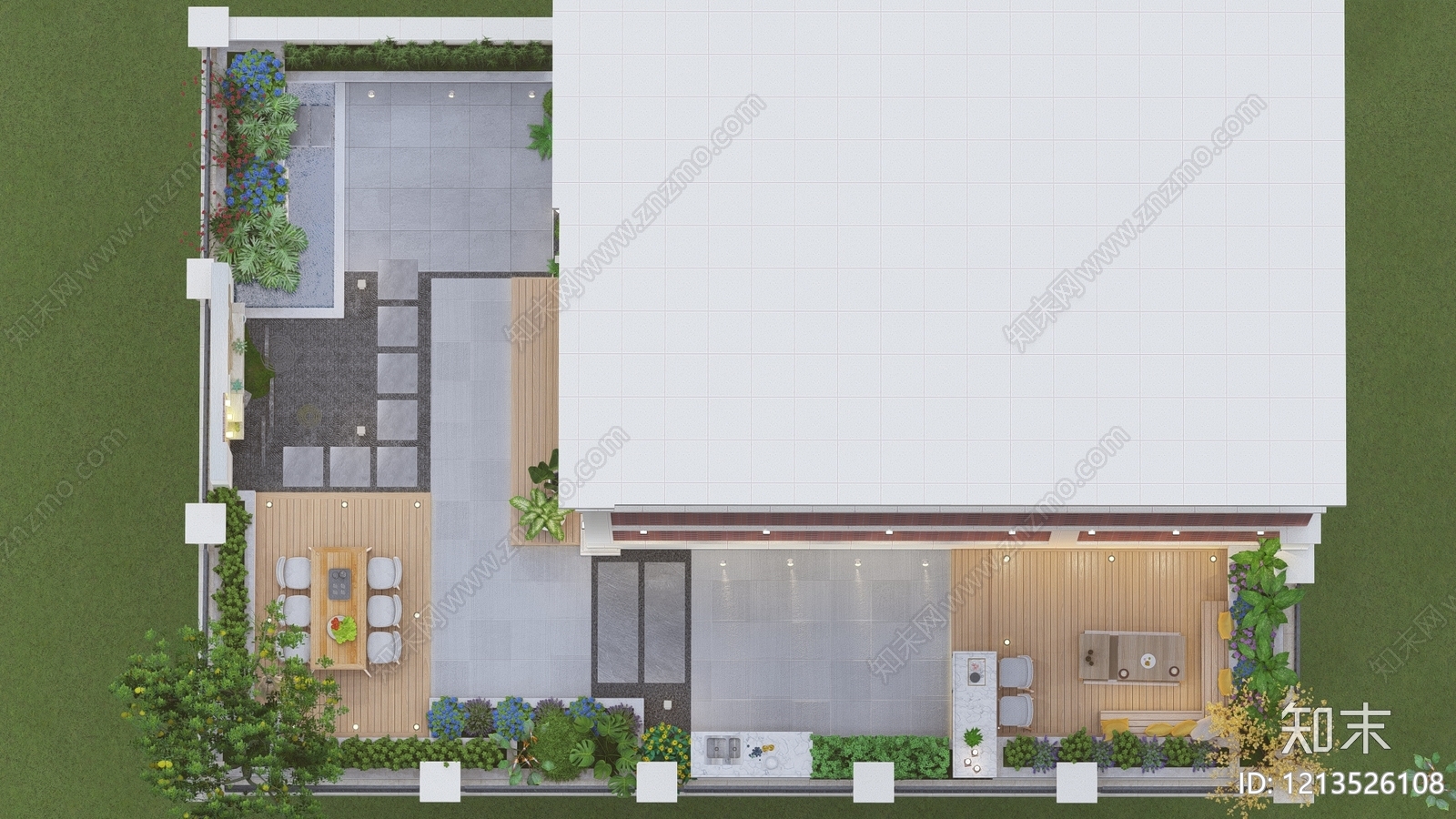 现代简约别墅庭院SU模型下载【ID:1213526108】