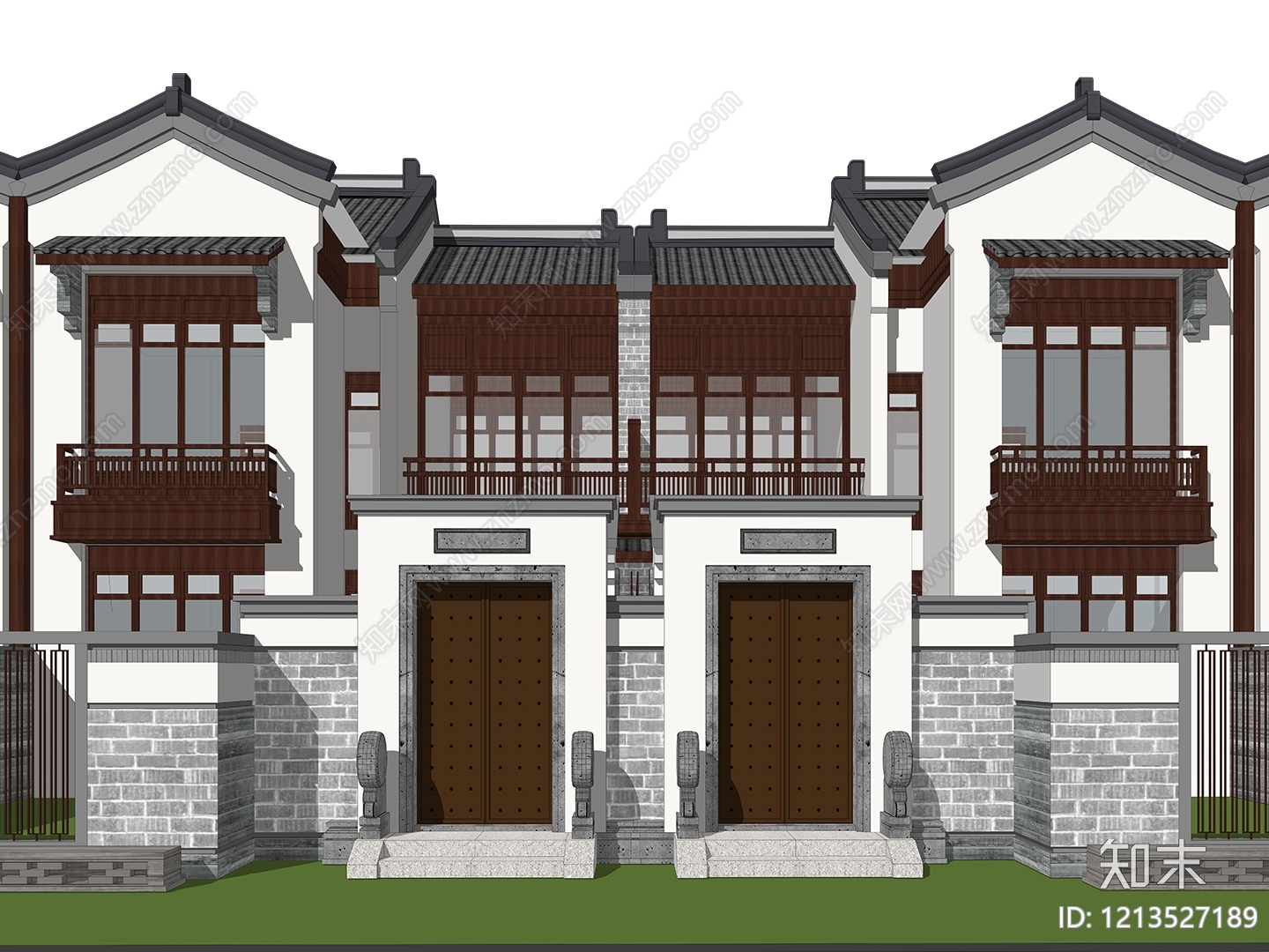 新中式联排别墅SU模型下载【ID:1213527189】