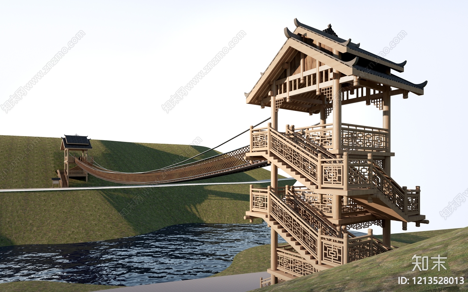 新中式大桥SU模型下载【ID:1213528013】