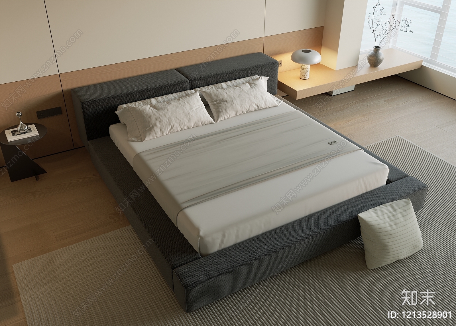 极简双人床3D模型下载【ID:1213528834】