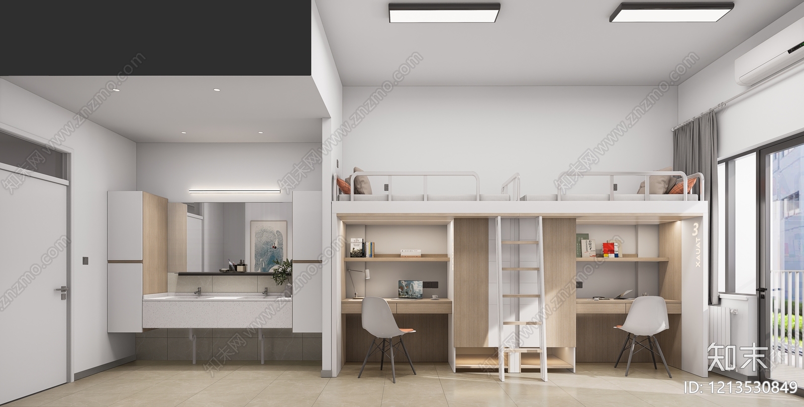 现代简约学生宿舍SU模型下载【ID:1213530849】