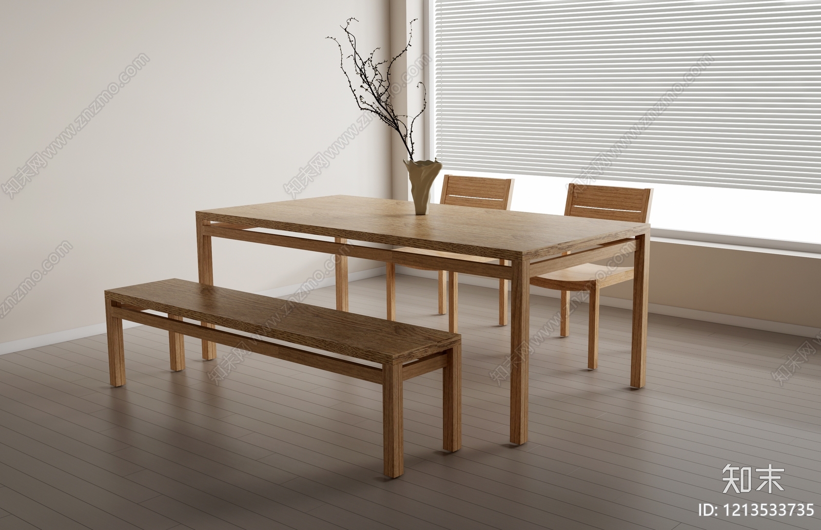 原木风餐桌SU模型下载【ID:1213533735】