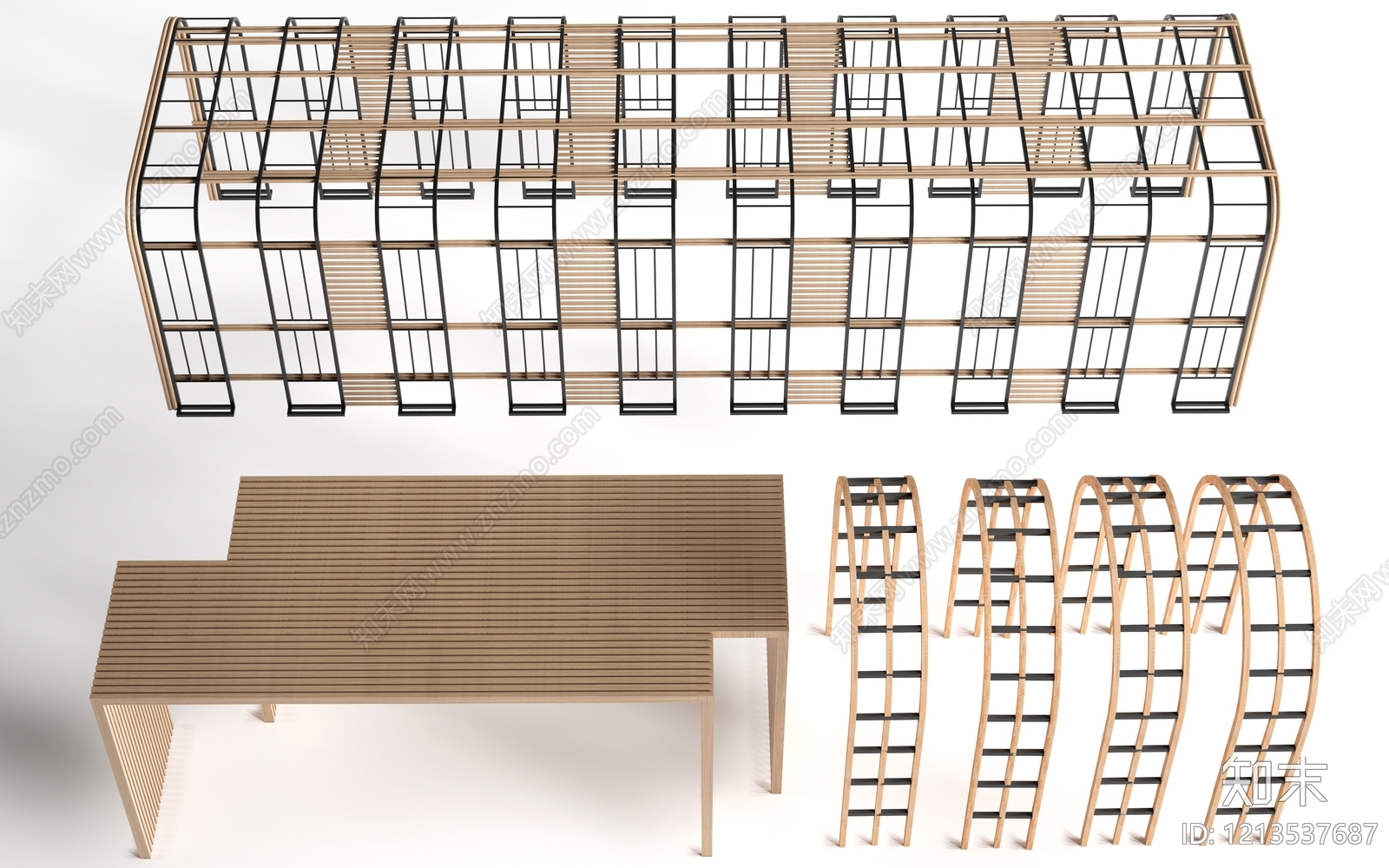 原木极简廊架SU模型下载【ID:1213537687】