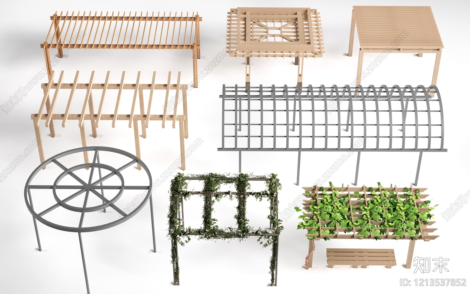 原木风廊架SU模型下载【ID:1213537852】